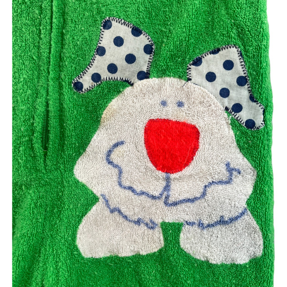Vintage Baby Terrycloth Romper Green Puppy Dog Embroidered Zip Bath Time 12mths - Picture 2 of 5